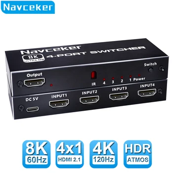 Navceker 8K HDMI 2.1 Switcher Seçici 4K 120Hz HD Anahtarı HDMI dağıtıcı 4 In 1 Out 3 In 1 Out dizüstü PC için Anahtarı TV Kutusu PS5