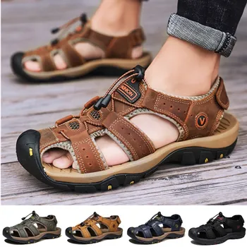 Yeni Yaz Sandalet erkek Moda Kalın Taban Kapalı Ayak Ayakkabı Yürüyüş Sığ Balıkçılık plaj ayakkabısı Nefes Örgü Yüzey Kaymaz