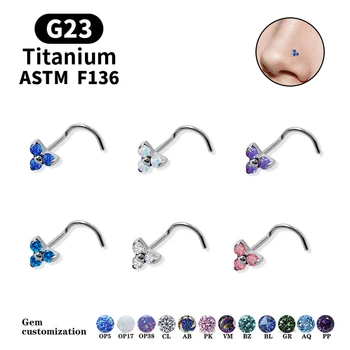 1 Adet ASTM F136 Çiçek Opal Burun Tırnak L şeklinde CZ Burun Halkası Anodize Edilebilir G23 Titanyum Burun Tırnak Sevimli Kız Delikli Takı