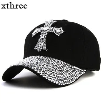 Xthree Yeni Siyah Rhinestone beyzbol şapkası Moda hip hop şapka Erkek kadın beyzbol şapkası s Süper Kalite Unisex Şapka Ücretsiz Kargo