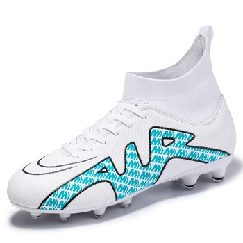 Erkek yüksek üst ışık Kaymaz futbol ayakkabıları Yumuşak TF / FG futbol kramponları Cleats çim eğitim Sneakers açık Spor Footwears
