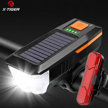 X-TIGER güneş bisiklet ışık seti su geçirmez MTB bisiklet ön ışık boynuz USB şarj edilebilir güvenlik uyarı bisiklet arka ışık