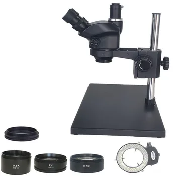 Büyük Masa Odaklama Trinoküler Stereo Mikroskop 7X-50X Lehimleme İçin Elektronik PCB Muayene Sürekli Zoom 0.7 X 2X Lens