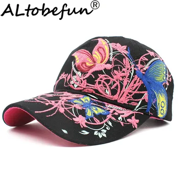 ALTOBEFUN Moda İlkbahar Yaz Kadın Güneş gölgeleme Kelebek Nakış beyzbol şapkası Bayan Kız Hip Hop Şapka Feminino AD904