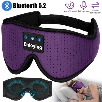 Yükseltilmiş 3D Bluetooth5. 2 Göz Maskesi Kablosuz Nefes Uyku Kulaklık Handsfree Müzik Çalar Otomatik Zaman kapalı Mor Seyahat için