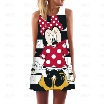 Minnie Mouse kadın Yaz Yensiz Kolsuz Elbise Karikatür Elbiseler 2022 Boho Kadın Serin Mickey Moda Disney Gevşek Plaj