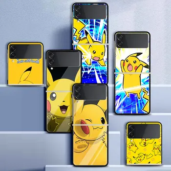Pokemon Sevimli Funda samsung kılıfı Galaxy Z Flip 3 5G Lüks Z Flip3 Siyah sert telefon kılıfı Darbeye Dayanıklı Arka Telefon Coque Çapa Flip4 5G