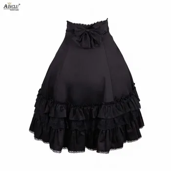 Ainclu H-XXL Yüksek Kaliteli Yay/Dış giyimde Lolita İşleme İle Gotik Tatlı Pamuk Siyah Fırfır Ücretsiz Kargo Etek Kadın 