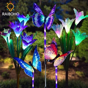 Su geçirmez güneş enerjili kelebek zambak ışıkları renkli peyzaj aydınlatma çit çim bahçe noel dekoratif ışık