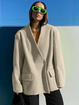 Kadınlar için ceketler 2022 V Yaka Moda Gevşek Pembe Kadın Mont Casual Streetwear Palto Kadın Ofis Giyim kadın Ceket Tops