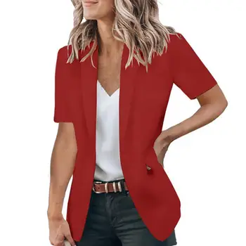 Resmi Kadın Blazer Düz Renk kırışıklık Karşıtı Gevşek Mizaç Hırka Kısa Kollu Tek Düğme Kadın Takım Elbise Ceket Giyim