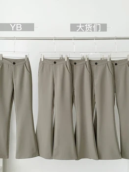 2022 Yeni Ofis Bayan Alevlendi Uzun Pantolon Vintage Pantolon Yüksek Bel Baggy Zarif Kadın Rahat Temel Estetik Ins Sokak Temel