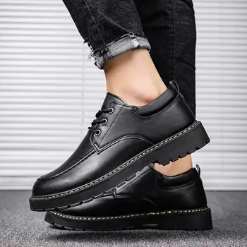 Erkekler Kış Çizmeler Rahat Deri Resmi Tüm Maç Nefes Düşük üst Sneakers Siyah İngiliz İş Yaz Yeni Liste
