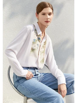 Amii Minimalizm Yaz Bluz kadın Ofis Bayan Vintage Baskılı %100 % İpek Gömlek Bluzlar Zarif Gömlek Kadın Üstleri 12270068
