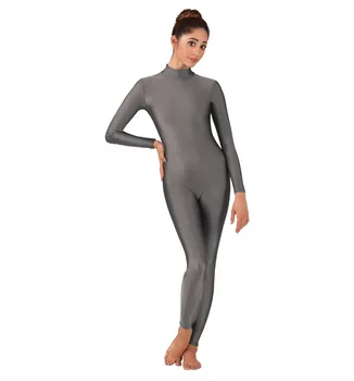 Speerıse Gri Kadın Mock Boyun Uzun Kollu Yoga Unitard Yetişkin Jimnastik Dans Unitard Bodysuit Ayaksız Giyim Kostüm
