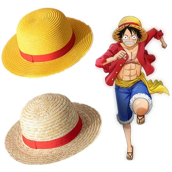 Anime One Piece Maymun D Luffy Cosplay Hasır Şapka Yetişkin Unisex Dokuma Yaz güneşlikli kep Sapları Korsanlar Kapaklar Cadılar Bayramı Prop Hediye