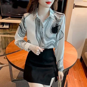 Kore Moda Baskılı Batik Gömlek Kadın Giyim 2022 Sonbahar Yeni Commute Tüm Maç Uzun Kollu Casual Düğme Bluzlar Kadın