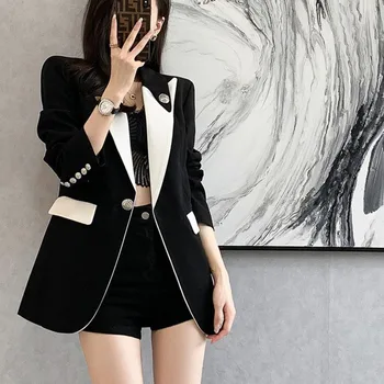 Kadın Moda Blazer 2022 Yeni Bahar Sonbahar Vintage Zarif Mizaç Tek Göğüslü Kore Tarzı Rahat Ceket Üst