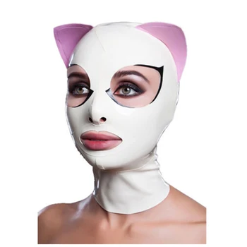 Lateks Maske Kedi Kulak Pranga Kauçuk Davlumbazlar Seksi Fetiş Geri Zip Cosplay Parti Catsuit Clubwear Kadınlar için