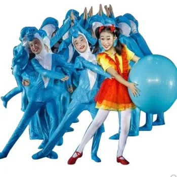 Mavi Yunus Kostüm Kızlar Mavi Balina Tulumlar Cadılar Bayramı Hayvan Kostümleri Çocuk Dans Sahne Performansı