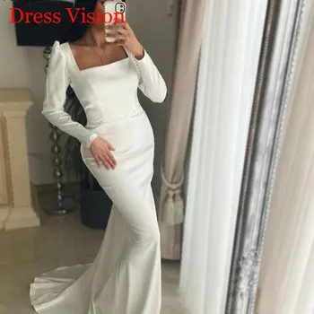 Vestido De Noiva düğün elbisesi Saten Uzun Kollu Sweep Tren Basit Mermaid gelin kıyafeti Vestidos Boda Invitada Perfecta