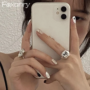 FOXANRY INS Moda Gümüş Renk Zirkon Yüzükler Kadınlar için Yaratıcı Düzensiz Geometrik Gelin Yüzük düğün takısı Hediyeler