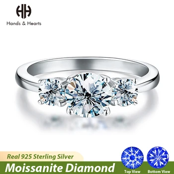 H & H Parlak Gerçek 1CT D Renk Mozanit Pırlanta Düğün Nişan Yüzükleri Kadınlar için Gerçek 925 Ayar Gümüş Lüks Güzel Takı