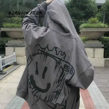 Gotik Hoodie Kadınlar Kore Anime Baskı Uzun Kollu Zip Up Eşofman Pamuk Streetwear Boy Hip Hop Ceket Grunge