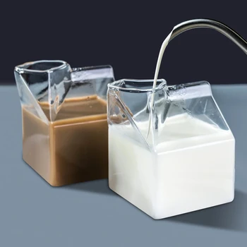 Saman İle 300 ML Cam Süt Şişesi Şeffaf Mini Kare Süt Karton Su Şişesi Kahvaltı Kahve Süt Suyu Soğuk içecek bardakları