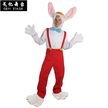 Cadılar bayramı partisi kağıt erkekler için bu çerçeveli roger tavşan roger roger cosplay üst kostüm + Şapka ayakkabı koruyucu yay