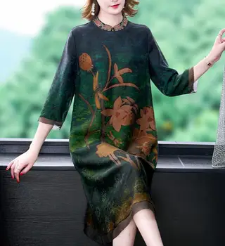 2022 Bahar Yeni Cheongsam Kadın Antik Hanfu Retro Çin Tarzı Elbise Çiçek Parlama Kol Toka Parti Elbise Kadınlar