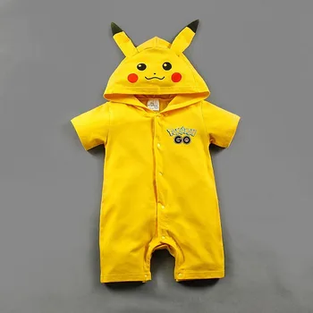 Pokemon Pikachu Q giysileri bebek çocuk giyim tulum kısa kollu şapka kawaii doğum günü hediyesi Japon animasyon etrafında