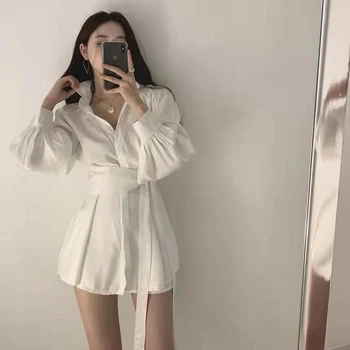 Gömlek Elbise Uzun Kollu Beyaz Seksi bf Gömlek Mini Korse Elbise Kadın Vintage Sonbahar Kış Elbiseler Kadınlar İçin 2022 Kore Moda