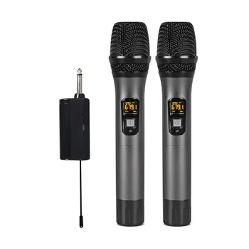 Kablosuz Mikrofon UHF Metal Çift El Akülü Dinamik Mikrofon Sistemi için Şarj Edilebilir Alıcı ile Karaoke, Kilise, Konuşma