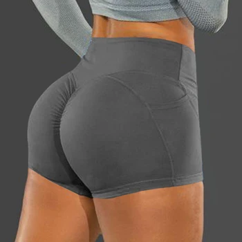 Bayan Push Up Yüksek Bel Yoga fitness şortu Spor Sıcak Pantolon Spor Egzersiz Cepler İle Koşu Dikişsiz Kalça Yükseltme Kısa Legging