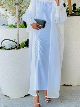 Açık Abaya Kimono Femme Musulmane Türkiye Alevlendi Kollu Müslüman Başörtüsü Elbise Bayram Saten Abayas Kadınlar için Dubai İslam Elbise Kaftan