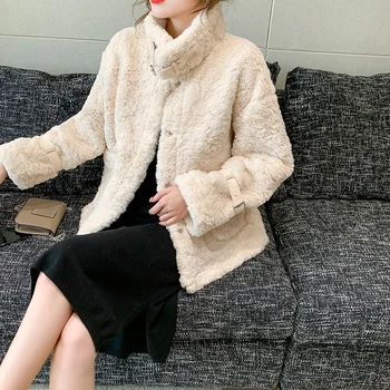 COZOK2022 Sonbahar Ve Kış kadın Kalınlaşmış Sıcak Kürk Ceket Beyaz Zarif Moda Taklit Kürk Palto Kuzu Yün Üst Kadınlar