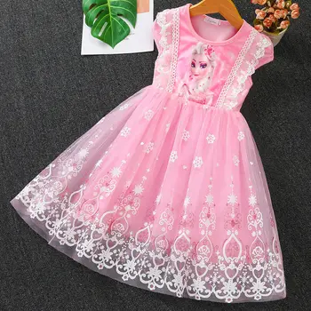 Disney Kızlar Kısa Kollu Elbise çocuk Tutu Etek Yaz Parti Elbiseler Yeni Dondurulmuş Vestido Prenses Elbise Çocuk Giysileri