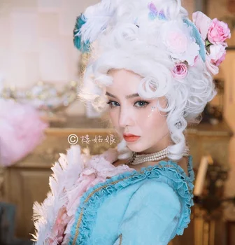 Marie Antoinette Prenses Orta Kıvırcık Saç Cosplay Peruk + Peruk Kap (Headwears Olmadan)
