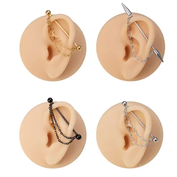 1 adet Endüstriyel Piercing Halter Zincir Kıkırdak Küpe Uzun Kulak Damızlık Sarmal Cerrahi Çelik Çubuk Kadın Erkek göbek takısı