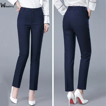2022 Yeni Gri Yüksek Bel Resmi İş Pantalones Mujer Klasik Ayak Bileği Uzunluğu Kalem Kapriler Ofis Bayan Düz Takım Elbise Pantolon Kadın