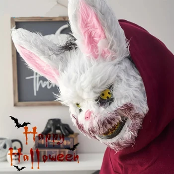 2022 Kanlı Peluş Tavşan Maskesi Cadılar Bayramı Hayalet Festivali Maskesi Gerçekçi Kanlı Ayı Başlık Performans Prop Cadılar Bayramı Korku Maskesi