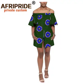 Afrika Baskı Elbiseler Kadınlar için Mini Elbise Kısa Kollu Seksi Moda Slash Boyun Ankara Elbise Straplez Saf Pamuk A1925008