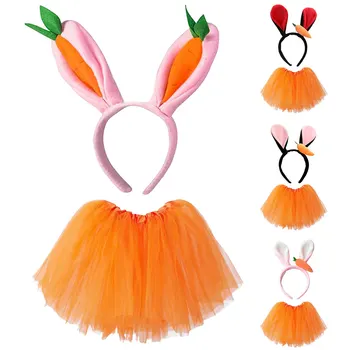Paskalya tavşanı Giyim Seti Sevimli Peluş Tavşan Kulakları Havuç Kafa Düğmesi Tül Etek Takım Elbise Tavşan Cosplay Kostüm Paskalya Partileri İçin