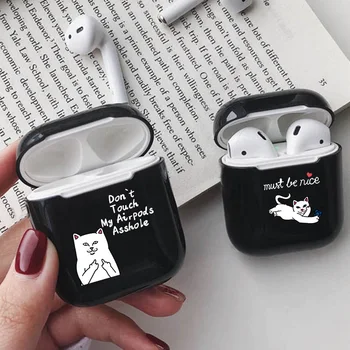 Karikatür Siyah AirPods durumda Sevimli Kapak Sert Plastik Bluetooth Kulaklık Koruyucu Kılıf Apple Airpods için 1/2 Kılıf Hor Kedi