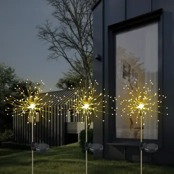 1 adet Yeni Güneş enerjili açık çim küre karahindiba havai fişek lambası 90/120/150 LED bahçe çim peyzaj lambası tatil ışık