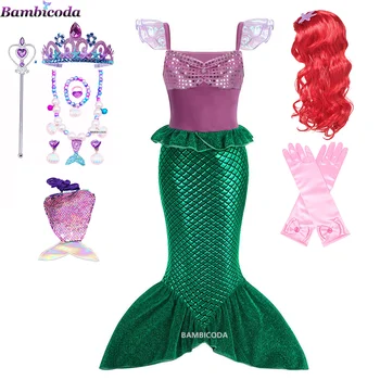 Kız çocuk yaz Prenses Elbise Küçük Denizkızı Kostüm Bebek Kız Ariel Elbise Çocuk Cadılar Bayramı Doğum Günü parti giysileri 3-10 Yıl