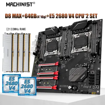 MAKİNİST X99 Çift CPU Anakart Combo LGA 2011-3 Kiti Xeon E5 2680 V4 CPU*2 DDR4 4 * 16g = 64GB RAM 2133MHz Bellek NEM M. 2 D8 MAX