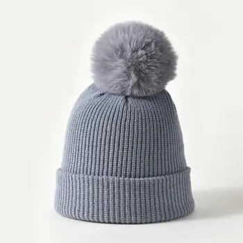2022 Kış Unisex Örme Şapka Akrilik Elyaf Unisex Rahat Büyük Kürk Ponpon Şapka Erkekler Kadınlar Kış sıcak Moda Eğlence Kapaklar