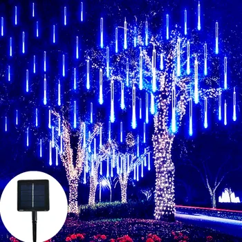 Güneş LED Meteor duş yağmur ışıkları tatil dize ışıkları su geçirmez bahçe lambası 8 tüpler 192 Leds noel düğün dekorasyon